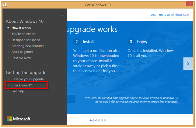 How To Check PC for Windows 10 Compatibility in Get Windows 10 Application