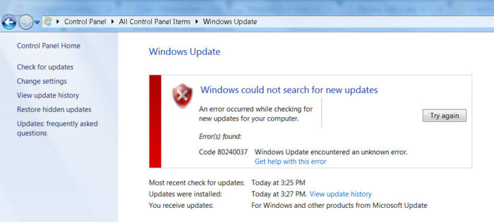 microsoft update error code 80070bc9 windows