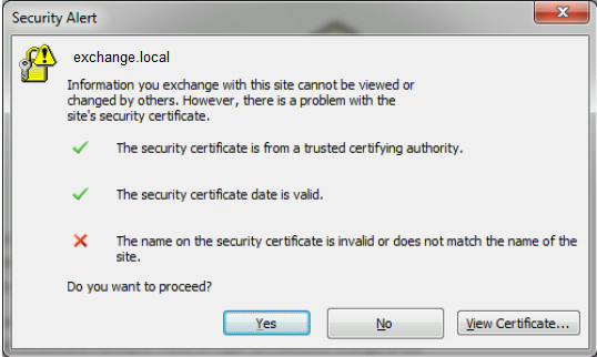 Outlook clients report a Certificate name Mismatch after an SSL