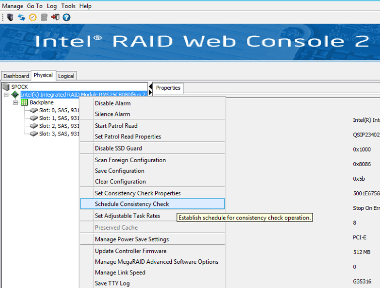 Intel raid console 2 замена диска